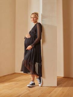 Vêtements de grossesse-Collection allaitement-Robe longue volantée grossesse et allaitement