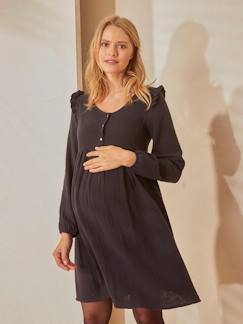 Umstandsmode-Kleid-Kurzes Kleid für Schwangerschaft & Stillzeit, Musselin