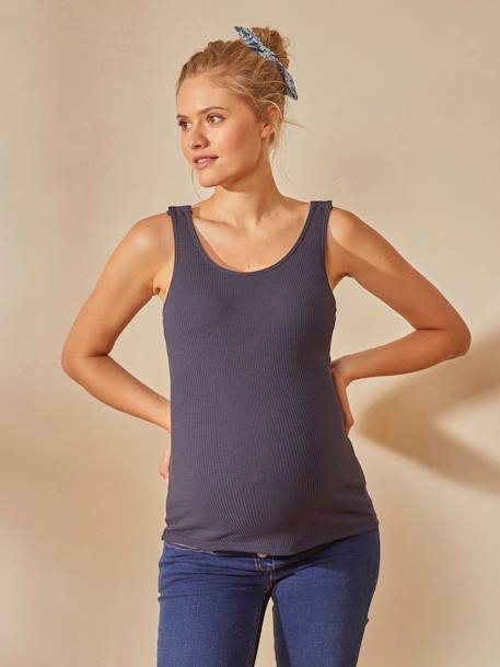 Débardeur grossesse et allaitement brassière intégrée encre+gris 