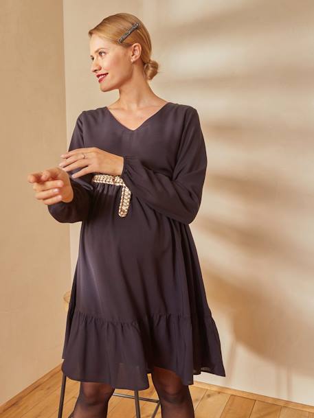 Kleid mit V-Ausschnitt, Schwangerschaft und Stillzeit SCHWARZ 