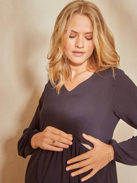 Kleid mit V-Ausschnitt, Schwangerschaft und Stillzeit SCHWARZ 