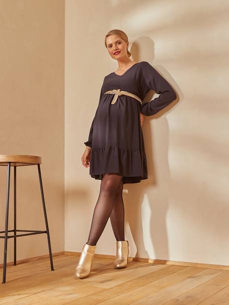 Kleid mit V-Ausschnitt, Schwangerschaft und Stillzeit SCHWARZ 