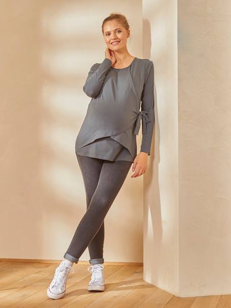Tee-shirt pans croisés grossesse et allaitement vert grisé 