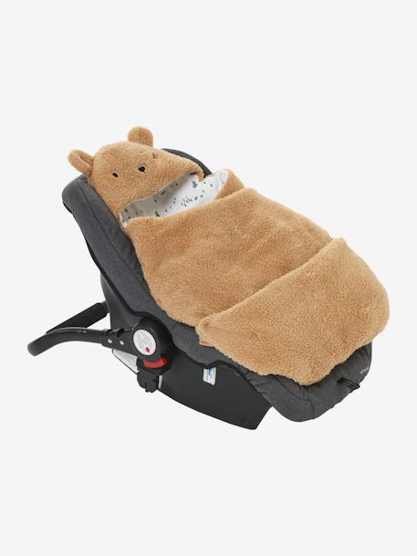 Nid d'ange transformable en peluche Ourson beige+écru+gris souris+kaki+rose imprimé 