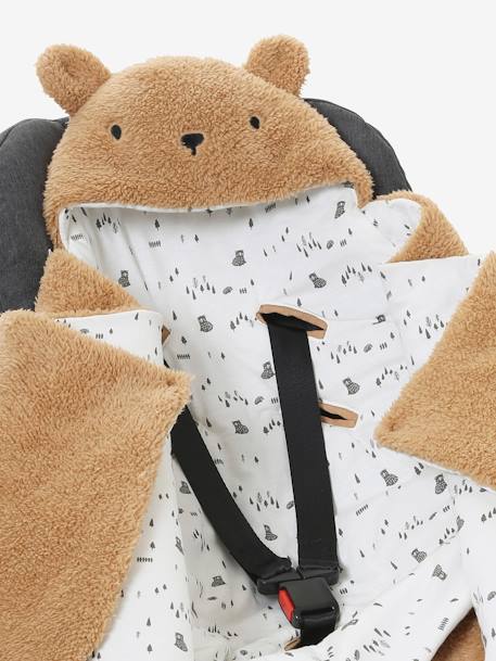 2-in-1 Baby Ausfahrsack/Wickelunterlage, Teddy HELLBEIGE+lächle grau+wollweiß 