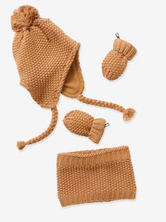 Bébé-Accessoires-Ensemble bonnet + snood + moufles bébé fille