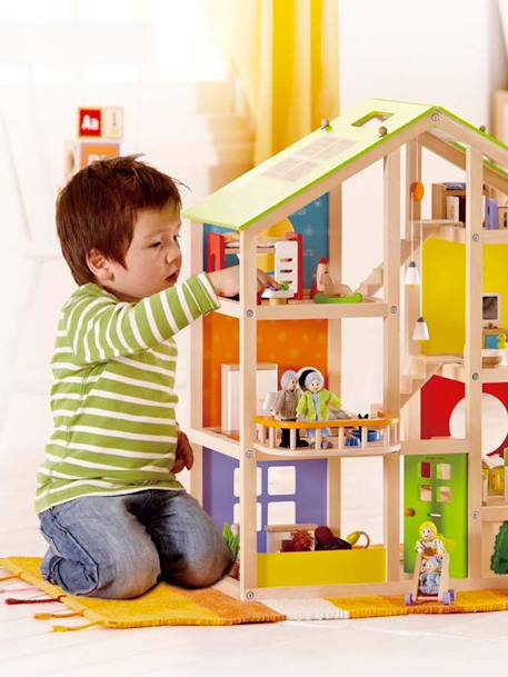 Maison de poupée meublée et décorée Multicolore 