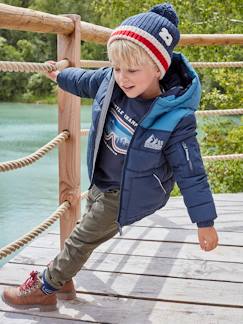 Hiver-Doudoune à capuche bicolore doublée polaire garçon garnissage polyester recyclé