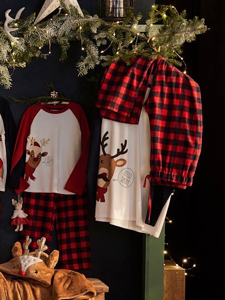 Pyjama Noël homme / Pyjama famille Beige avec anim et bas à carre 