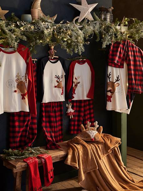 Pyjama Noël homme / Pyjama famille Beige avec anim et bas à carre 