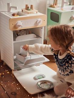 Spielzeug-Nachahmungsspiele-Küche, Geschirr und Lebensmittel-Spülmaschine, Holz FSC®