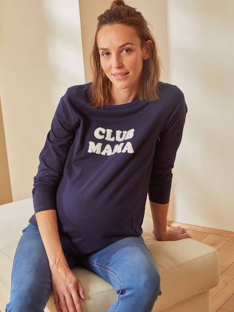 Bio-Kollektion: Shirt mit Schriftzug, Schwangerschaft & Stillzeit blaugrau+grün 