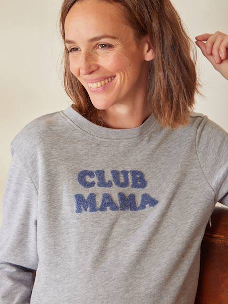 Sweat molleton à message grossesse et allaitement Gris chiné+Marron chocolat 