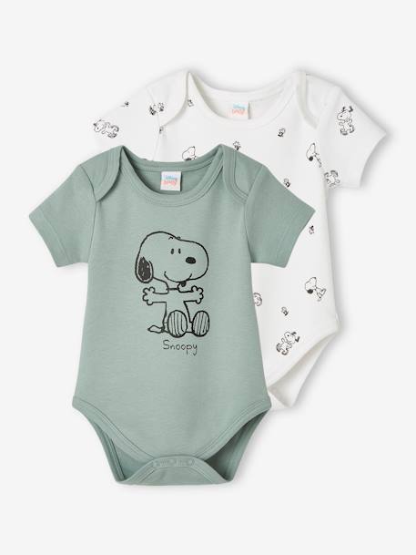 Lot De 2 Bodies Bebe Garcon Snoopy Peanuts Sauge Et Blanc Bebe