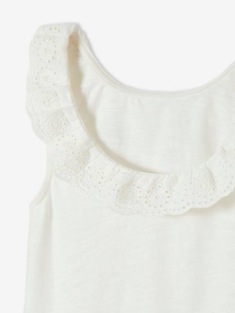 T-Shirt Fille Broderie Anglaise - Manches Volants Oeko-Tex - Vert Baudet