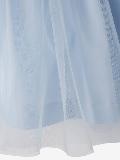 Robe de cérémonie fille en satin et tulle BEIGE POUDRE+BLANC+bleu ciel 