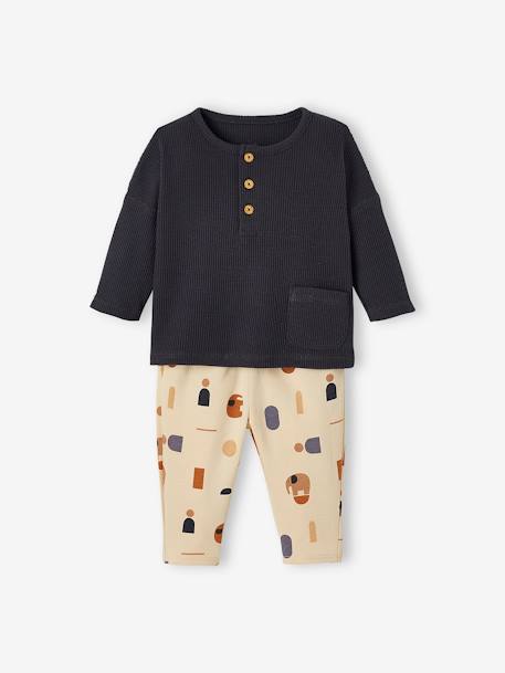 Baby-Set: Shirt & Sweathose betongrau+khaki 