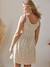 Robe courte gaze de coton grossesse et allaitement beige imprimé+rose 