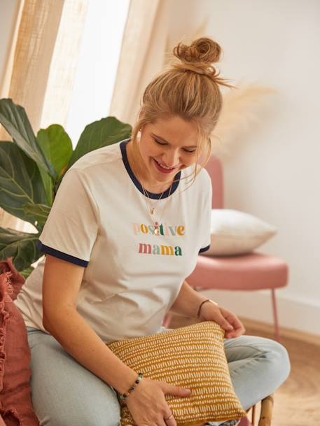 Bio-Kollektion: T-Shirt mit Message-Print, Schwangerschaft & Stillzeit weiss bedruckt 