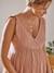 Robe courte gaze de coton grossesse et allaitement beige imprimé+rose 