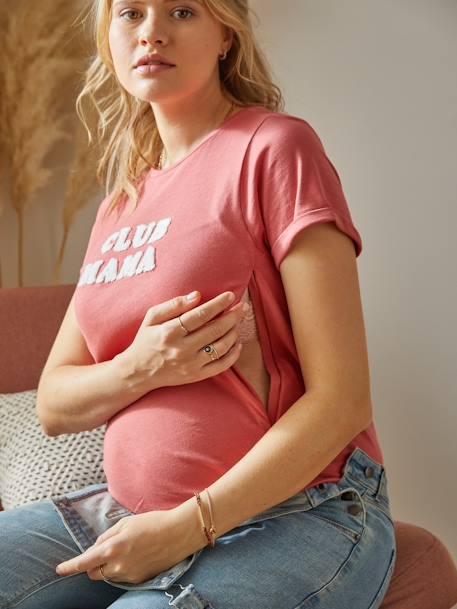 Bio-Kollektion: T-Shirt für Schwangerschaft & Stillzeit ,,Club Mama“ anthrazit+blau+braun+braun+rosa 
