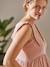 Robe courte gaze de coton grossesse et allaitement beige imprimé+rose 