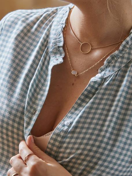 Chemise de nuit liquette grossesse et allaitement écru+Vichy sauge 