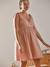 Robe courte gaze de coton grossesse et allaitement beige imprimé+rose 