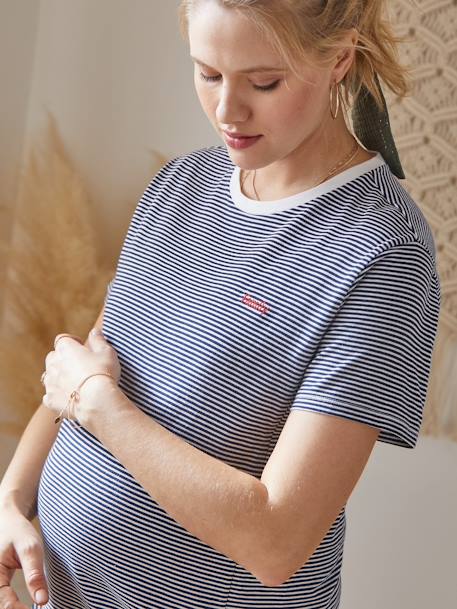 T-shirt rayé grossesse et allaitement en coton rayé marine 