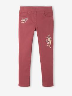 Fille-Pantalon-Tregging couleur brodé fleurs fille