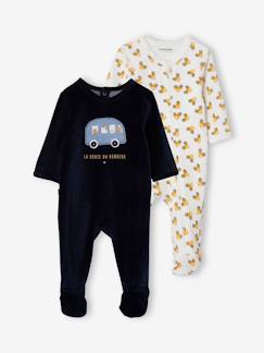 -Lot de 2 pyjamas "en voiture" en velours bébé garçon ouverture zippée