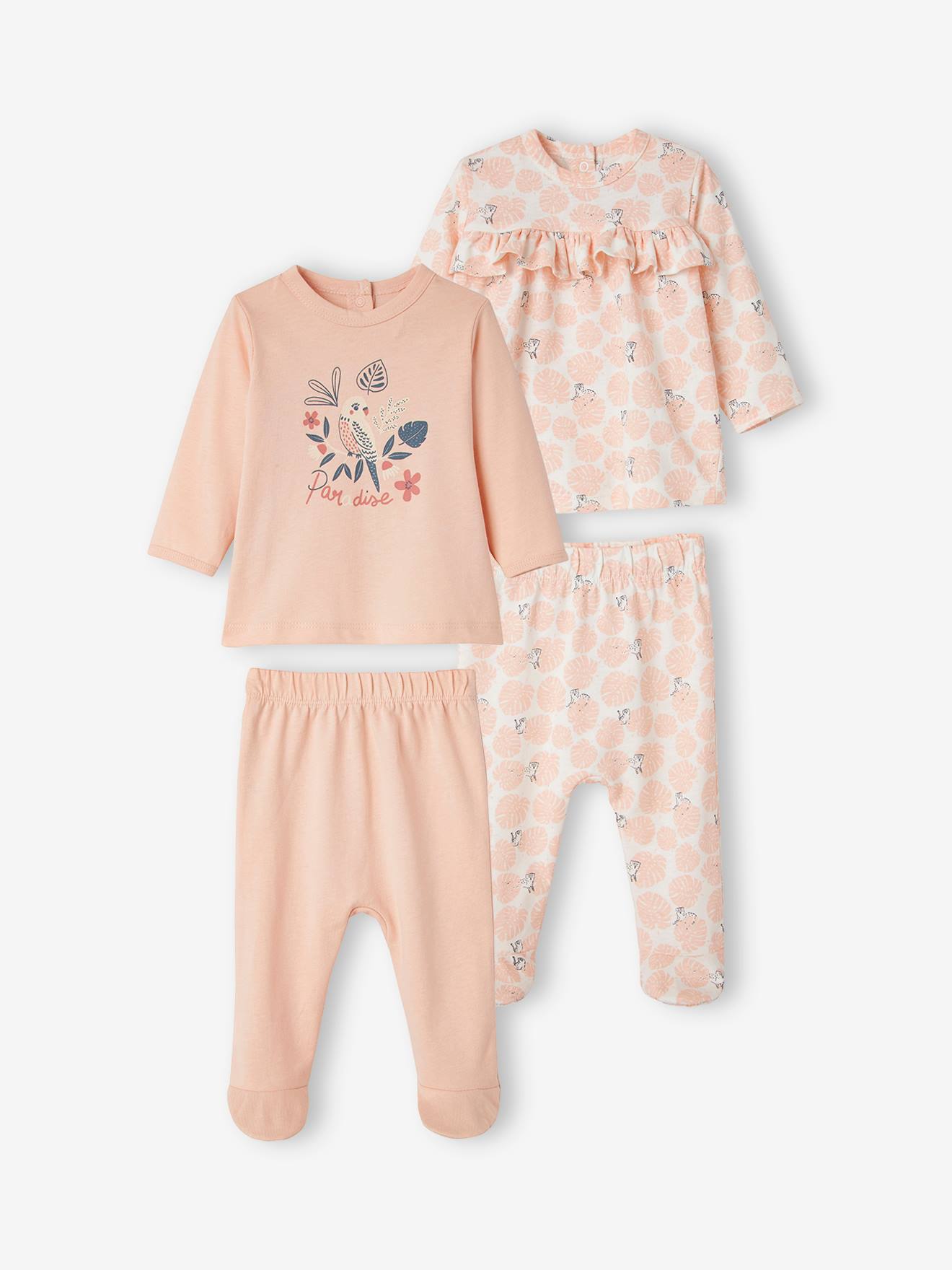 Lot De 2 Pyjamas 2 Pieces Bebe Fille Lot Rose Poudre Bebe