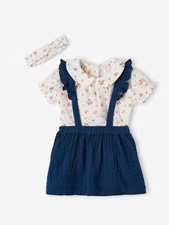 Baby-Kleid, Rock-Set aus Bluse, Trägerrock und Kopfband für Baby
