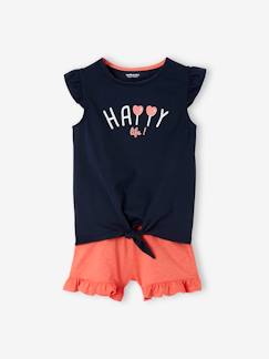 Fille-Ensemble-Ensemble à volants T-shirt effet noué et short