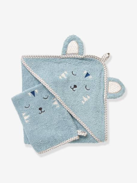 Cape De Bain Bebe A Capuche Brodee Animaux Bleu Gris Linge De Maison Et Decoration