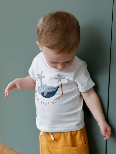 Baby-Set: T-Shirt & Shorts khaki+weiss 