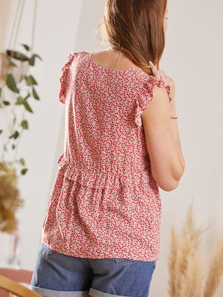 Blouse volantée grossesse et allaitement imprimé rouge 