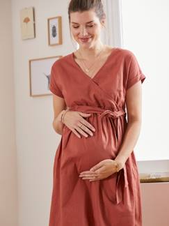 Vêtements de grossesse-Collection allaitement-Robe longue cache-coeur lin et coton grossesse et allaitement