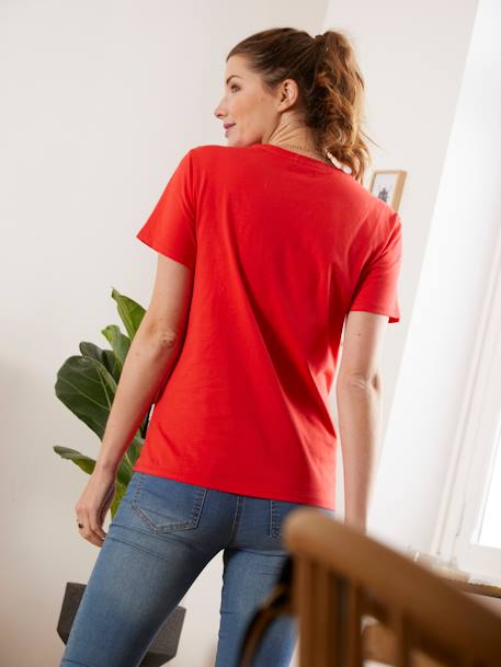 T-shirt à message grossesse et allaitement en coton bio rouge 