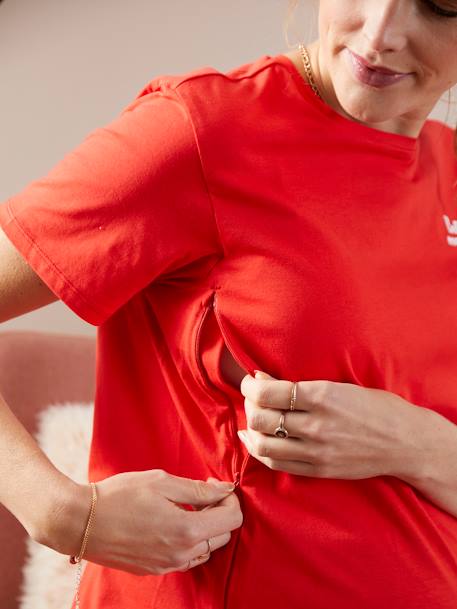 Bio-Kollektion: T-Shirt mit Message-Print, Schwangerschaft & Stillzeit rot 