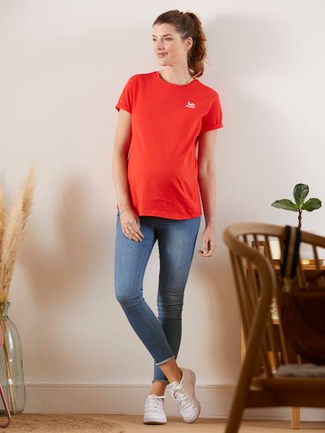Bio-Kollektion: T-Shirt mit Message-Print, Schwangerschaft & Stillzeit rot 