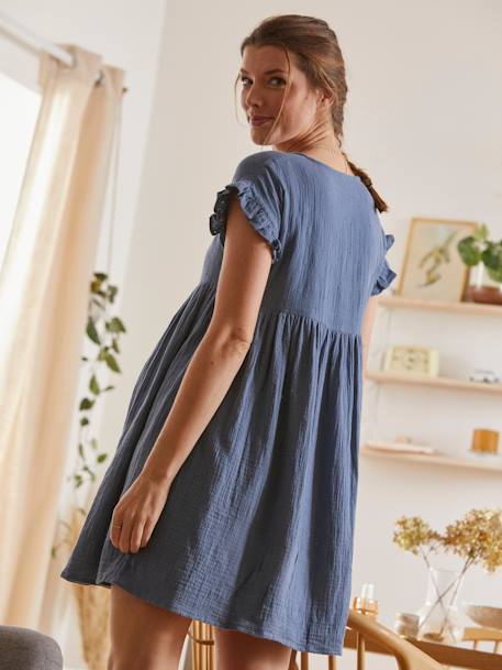 Kleid aus Musselin für Schwangerschaft & Stillzeit khaki 