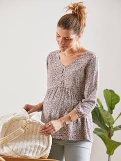 Vêtements de grossesse-Collection allaitement-Blouse de grossesse et d'allaitement imprimé fleuri