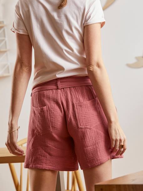 Umstands-Shorts aus Musselin wollweiß+ziegelrot 