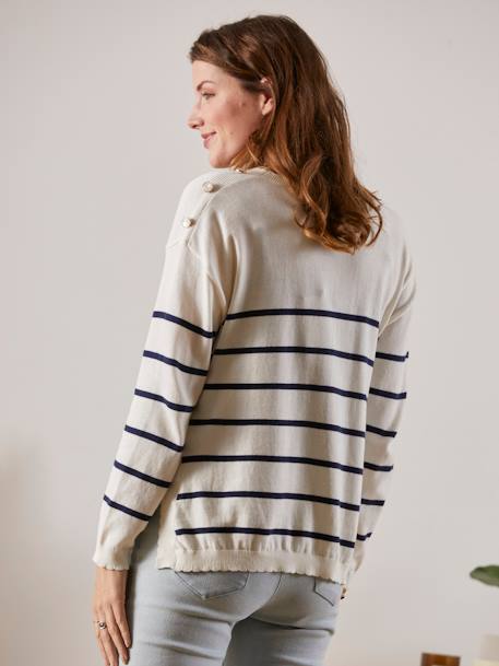 Pull marinière fendu côté grossesse et allaitement rayé marine+rayé vert 