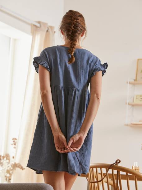 Kleid aus Musselin für Schwangerschaft & Stillzeit khaki 
