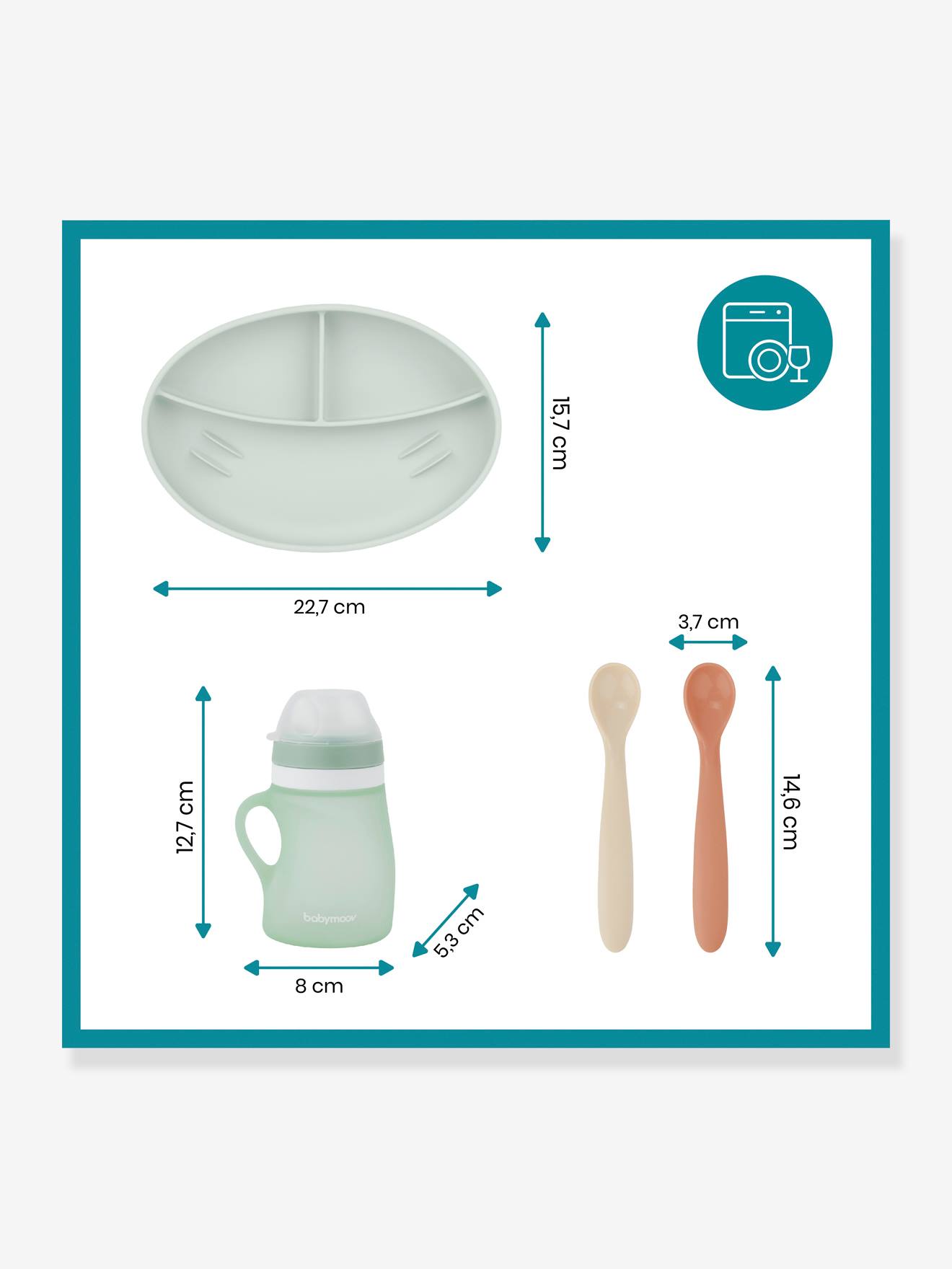 Kit repas silicone BABYMOOV Grow'Isy - vert/terracotta, Puériculture