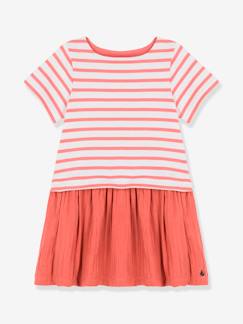 Fille-Robe manches courtes en jersey et gaze de coton bio PETIT BATEAU