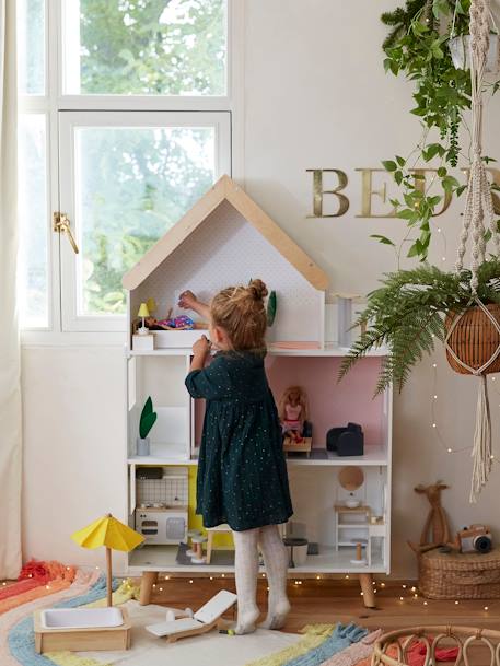 Puppenhaus aus Holz für Modepuppen mehrfarbig 