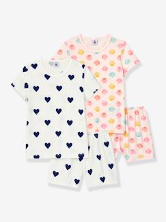 Fille-Pyjama, surpyjama-Lot de 2 pyjacourts cœurs et coquillages en coton fille PETIT BATEAU